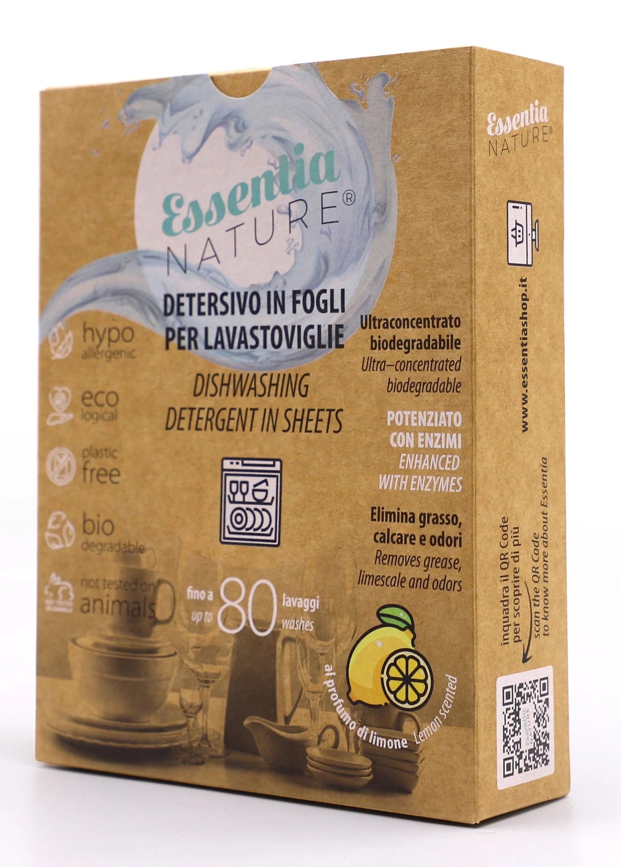 Detersivo Lavastoviglie Ecologico in Fogli Essentia 80 Lavaggi – Ipoallergenico, Vegan, Senza Plastica