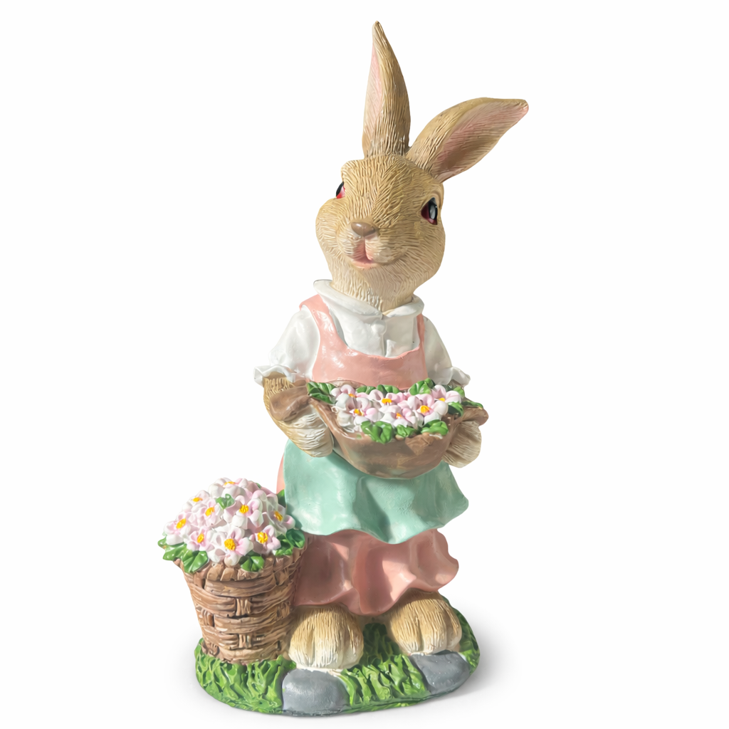 Coppia Conigli in Resina – Coniglietti Raccolto di Primavera 15x35 cm