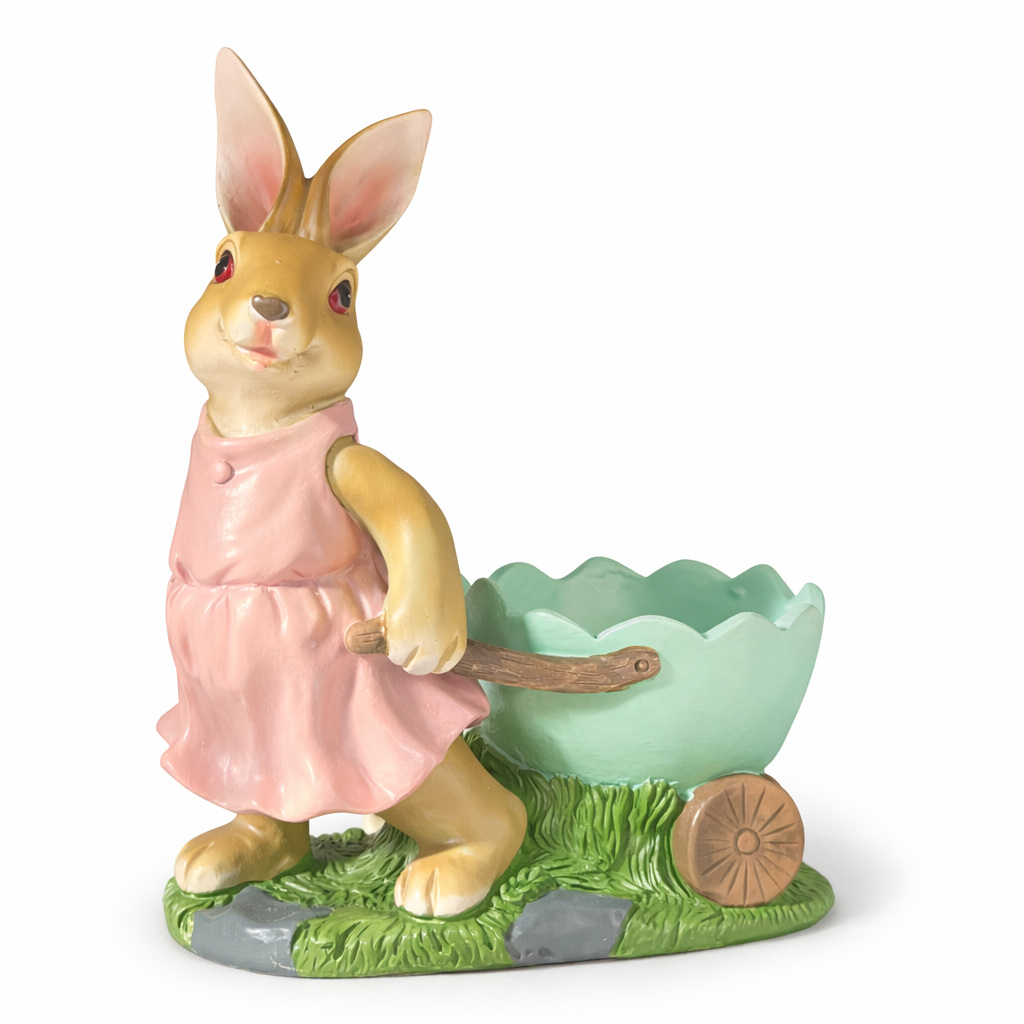 Coppia Conigli in Resina – Coniglietto Contadino 19x21 cm