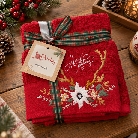 Set Asciugamani Natalizi 1+1 Viso e Ospite Handmade Xmas - L'Atelier17