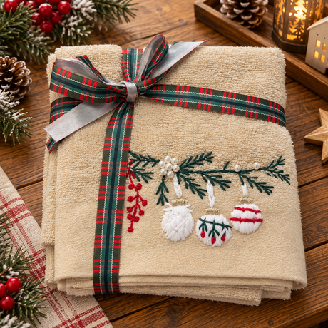 Set Asciugamani Natalizi 1+1 Viso e Ospite Handmade Xmas - L'Atelier17