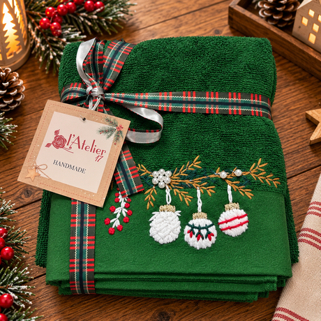 Set Asciugamani Natalizi 1+1 Viso e Ospite Handmade Xmas - L'Atelier17
