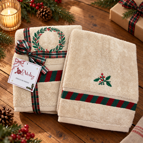 Set Asciugamani Natalizi 1+1 Viso e Ospite Fiocco di Natale - L'Atelier17