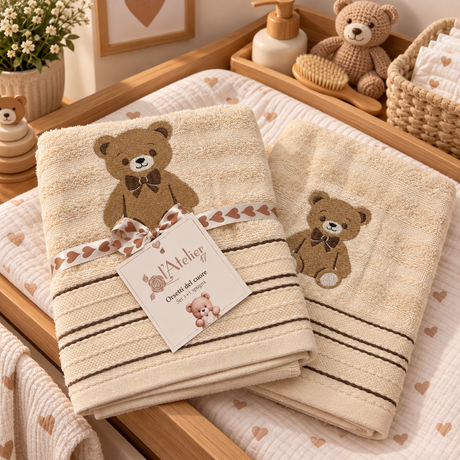 Set Asciugamani 1+1 Gli Orsetti del Cuore Dis. 6 in Spugna 420 g/m² - L'Atelier17