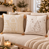 Set 2 Cuscini Arredo Natalizi White & Gold Xmas in Soffice Velluto con Nappine 45x45 cm - L'Atelier17