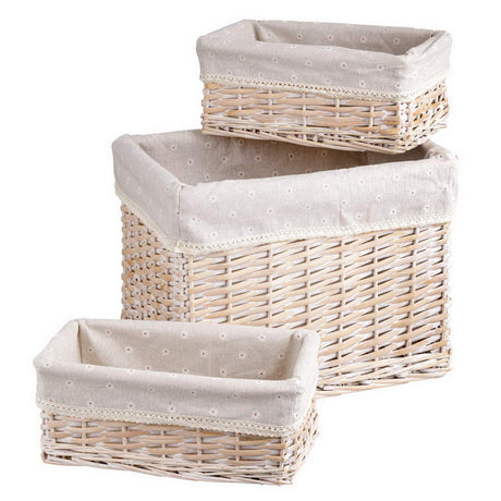 Set 3 Ceste Porta Biancheria Rettangolari in Vimini con Fodera Margherite - Montemaggi