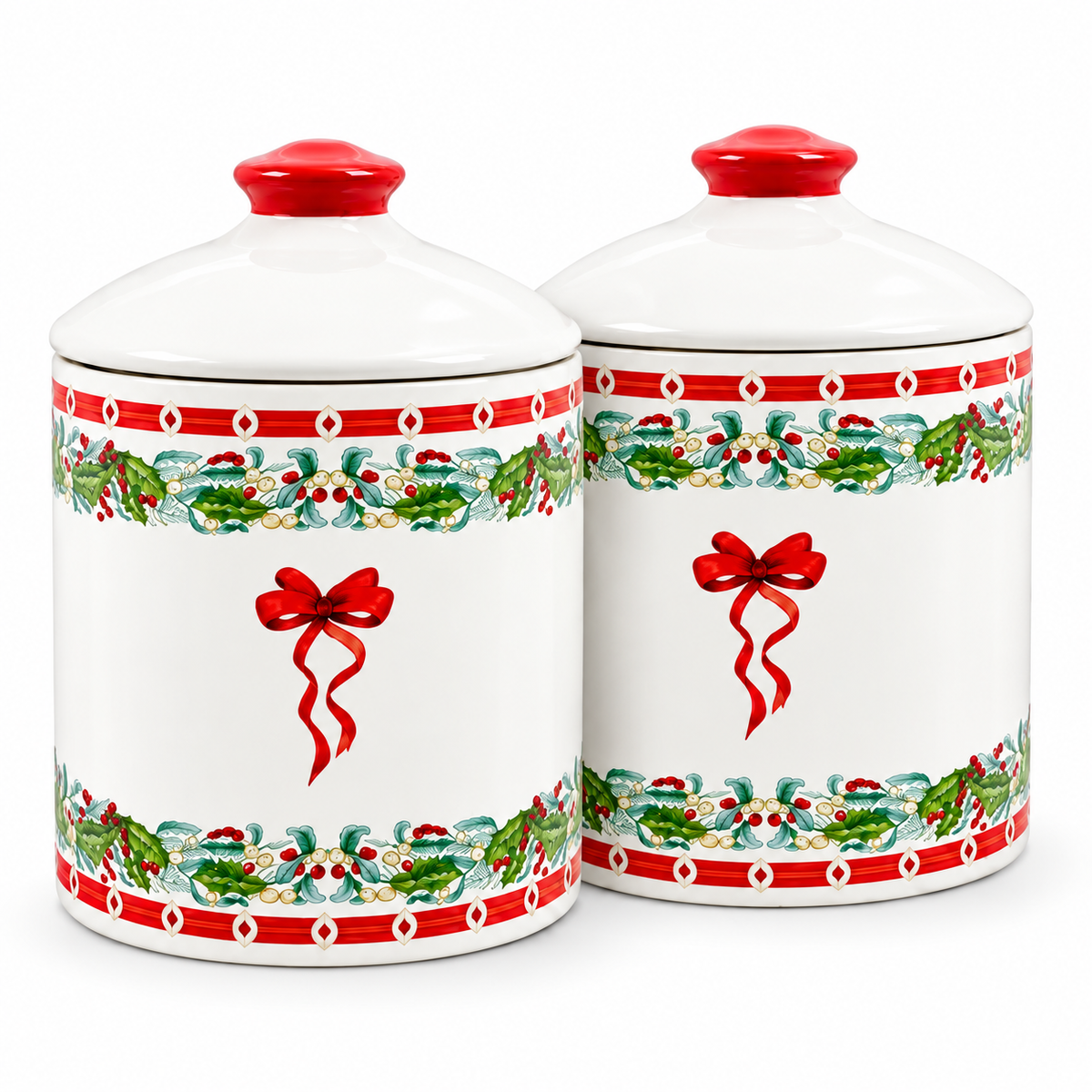 Set 2 Barattoli da Cucina Natalizi Ribbon 12xh18cm - Arca