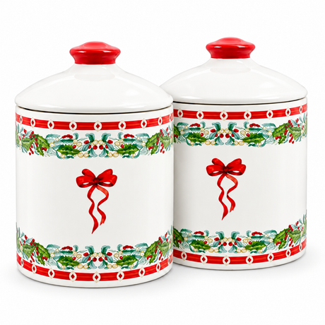 Set 2 Barattoli da Cucina Natalizi Ribbon 12xh18cm - Arca
