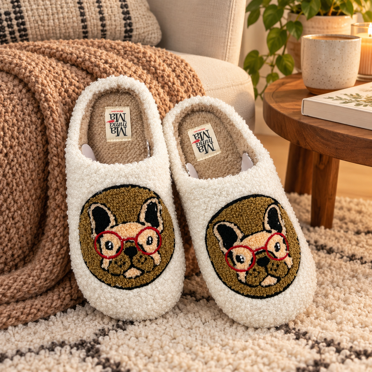 Pantofole Bulldog in Morbido Tessuto Teddy - Mamma Mà Slippers Home
