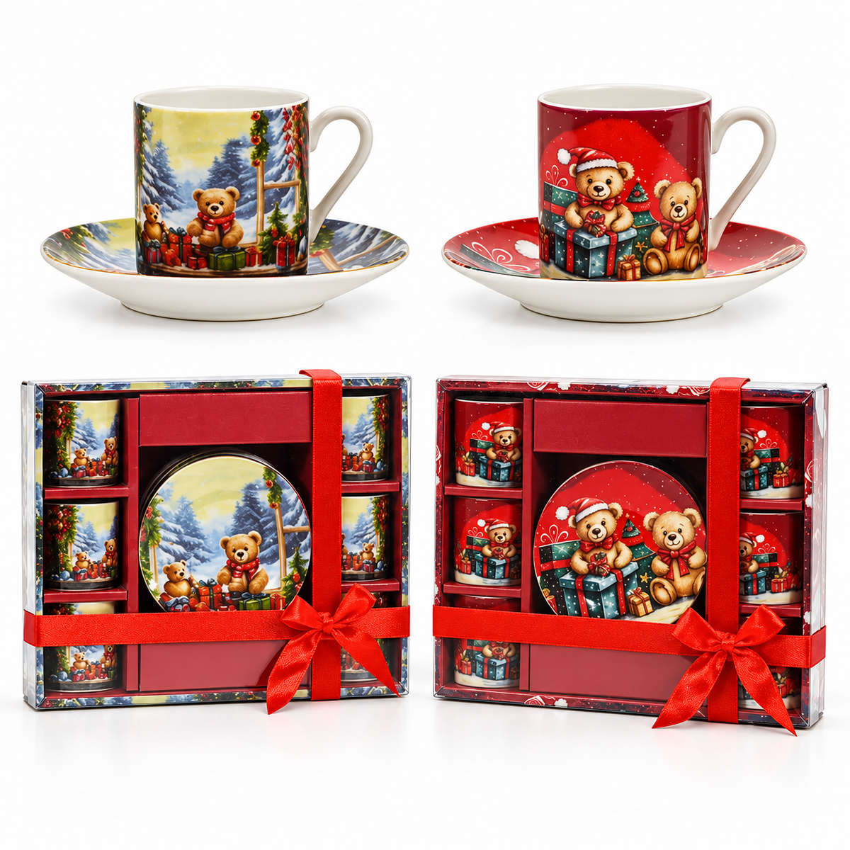 Set 6 Tazzine da Caffè Natalizie c/Piattini con Orsetti - Vestiamo Casa