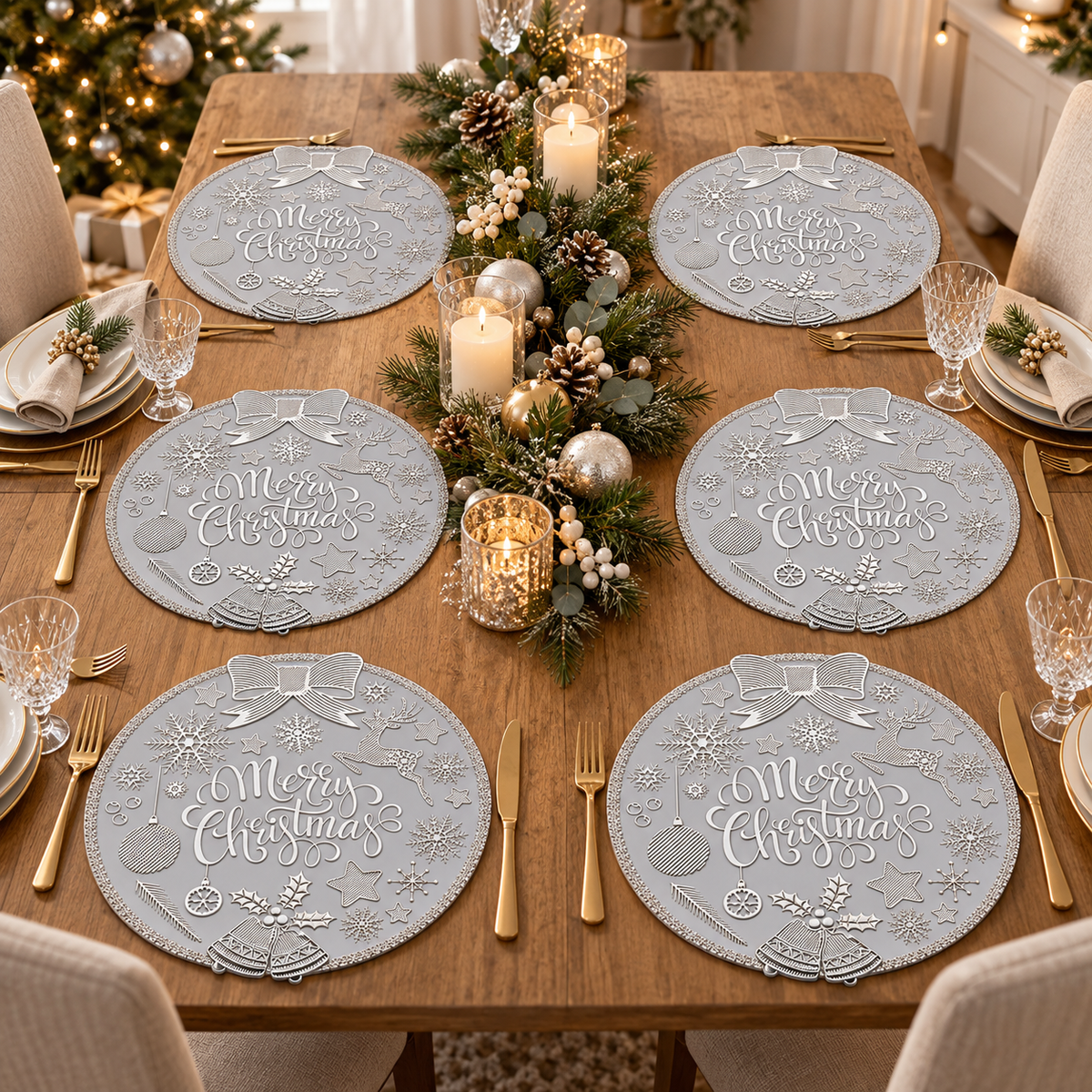 Set 6 Tovagliette Natalizie Rotonde Merry Christmas Ø 38 cm - Arca