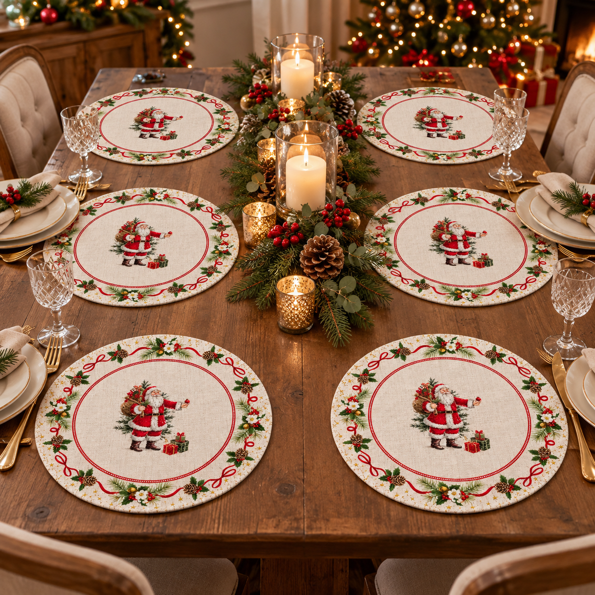 Set 6 Tovagliette Natalizie Rotonde Santa Claus Ø 38 cm - Arca