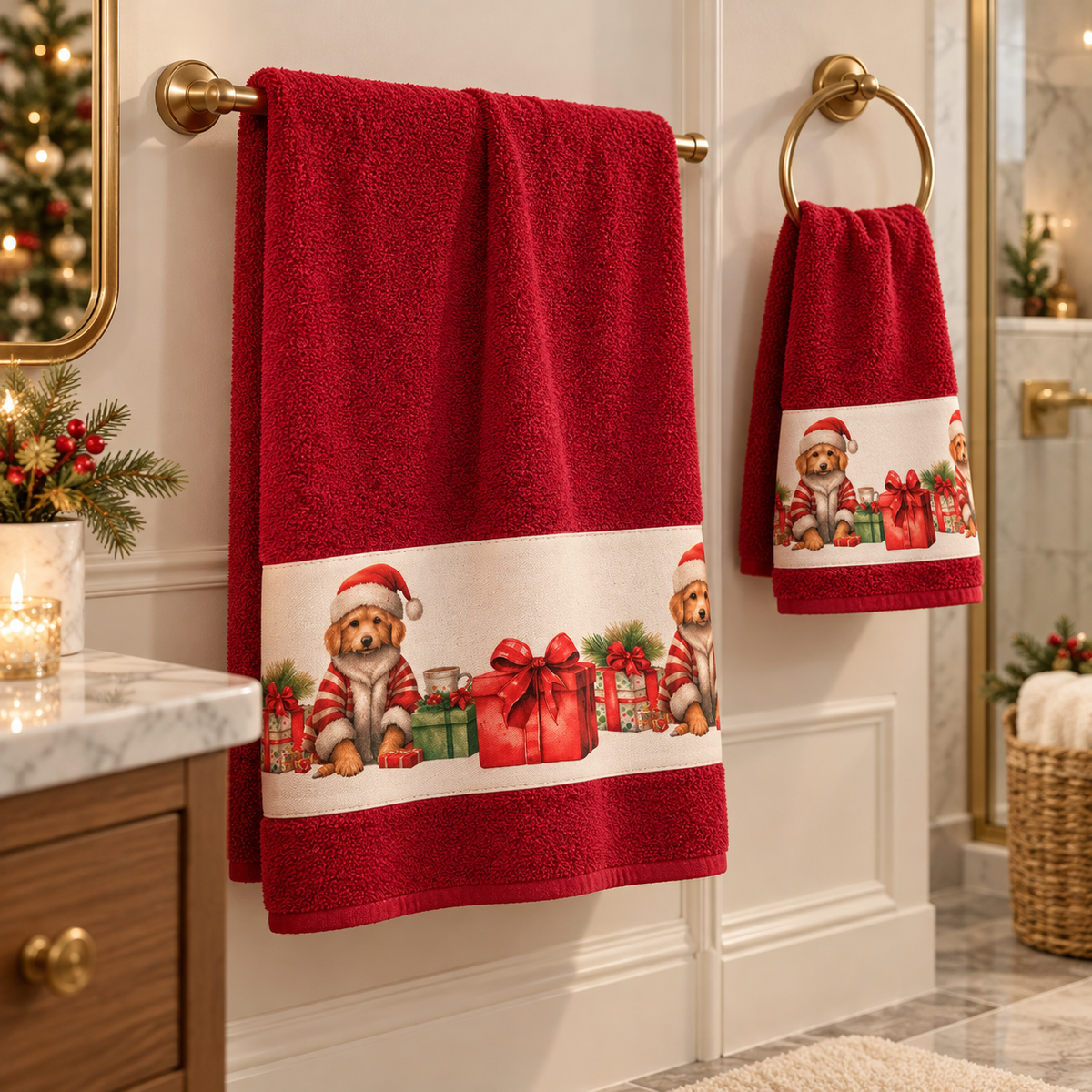 Set Asciugamani Natalizi 1+1 Christmas 8 Cuccioli di Natale - Ferlen
