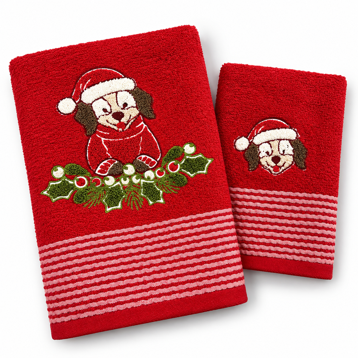 Set Asciugamani 1+1 Natalizi Benny Xmas Bassotto in Spugna 100% Cotone - Vingi