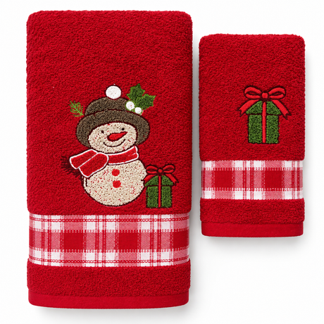 Set Asciugamani 1+1 Natalizi Snow Xmas in Spugna 100% Cotone - Vingi