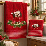 Set Asciugamani 1+1 Natalizi Benny Xmas Bassotto in Spugna 100% Cotone - Vingi