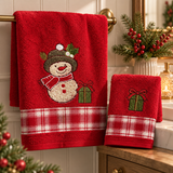 Set Asciugamani 1+1 Natalizi Snow Xmas in Spugna 100% Cotone - Vingi