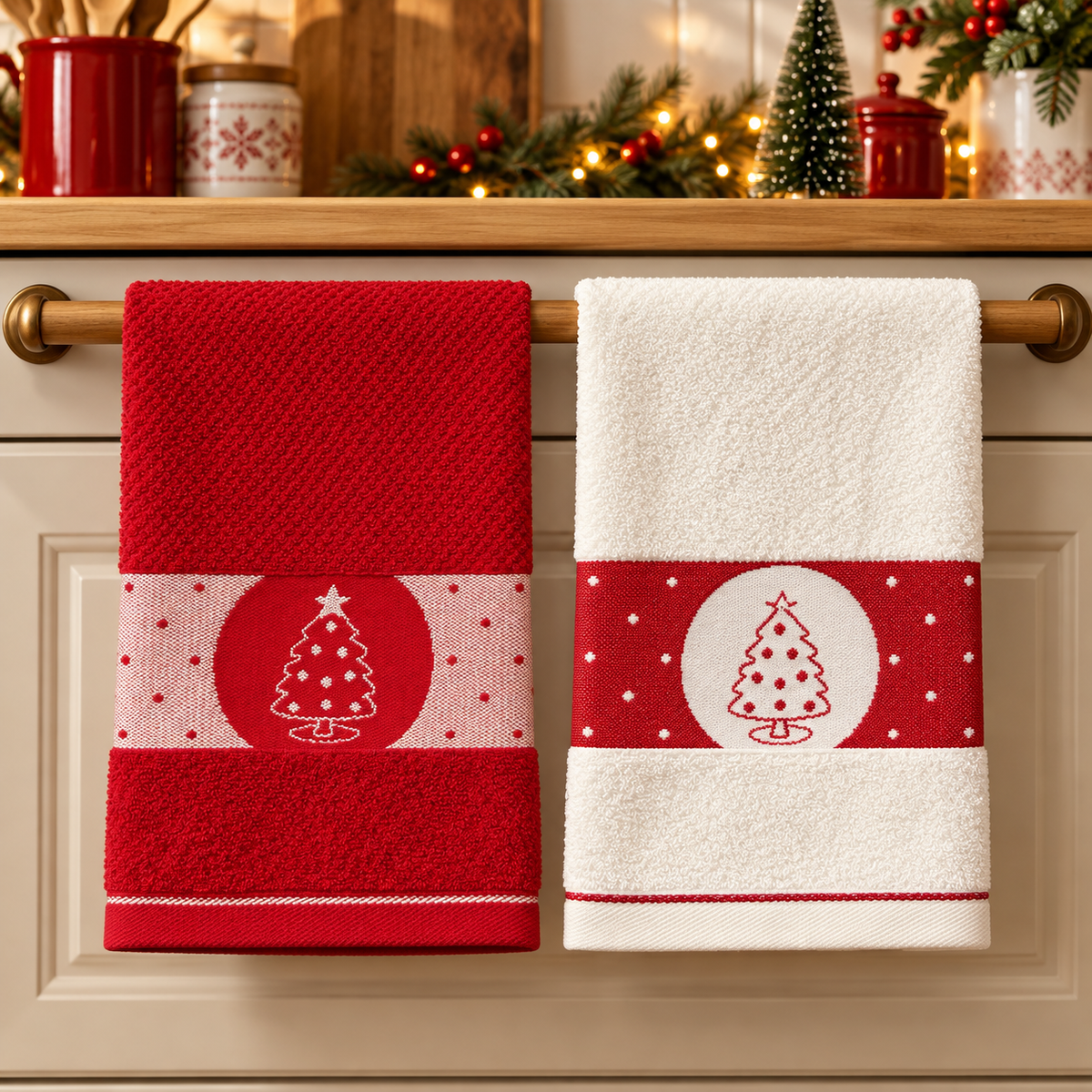 Coppia Strofinacci Natalizi Jacquard Lapponia Albero di Natale - Vingi