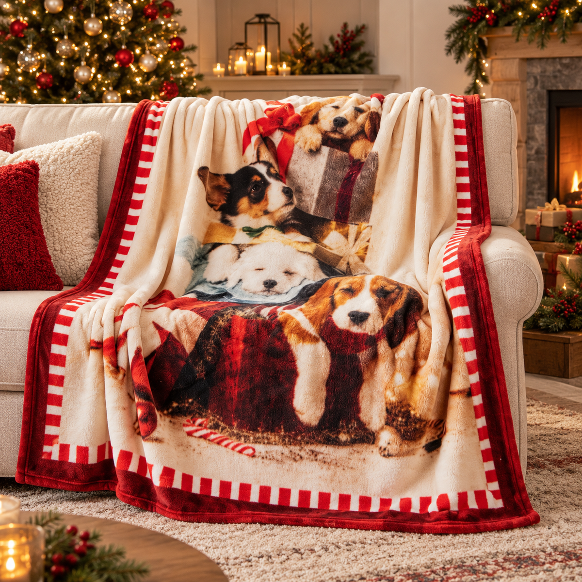 Plaid Natalizio Cashmere Touch in Ecopelliccia con Stampa Digitale Doni 130x160 cm - Linea Oro