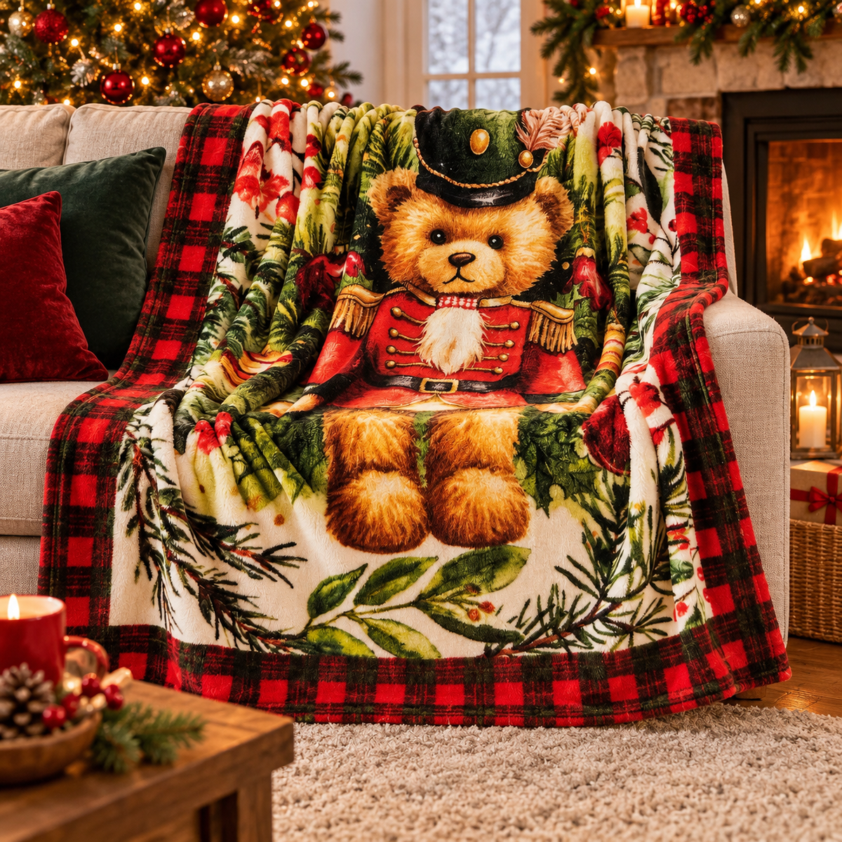 Plaid Natalizio Cashmere Touch in Ecopelliccia con Stampa Digitale Schiaccianoce 130x160 cm - Linea Oro