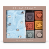 Set Regalo Baby Copertina con 6 Cubi Sensoriali Impilabili in Silicone - Bruco Bruco