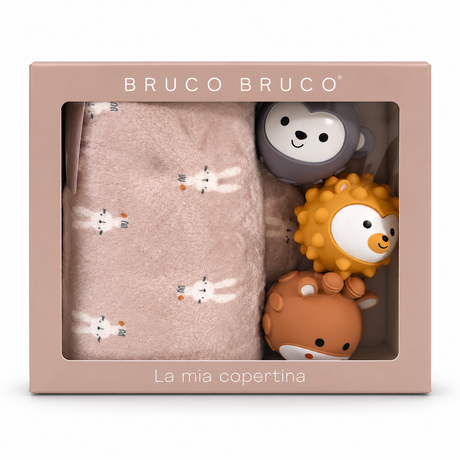 Set Regalo Baby Copertina con 3 Animaletti Sensoriali in Silicone - Bruco Bruco