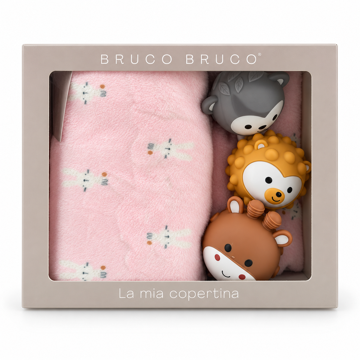 Set Regalo Baby Copertina con 3 Animaletti Sensoriali in Silicone - Bruco Bruco