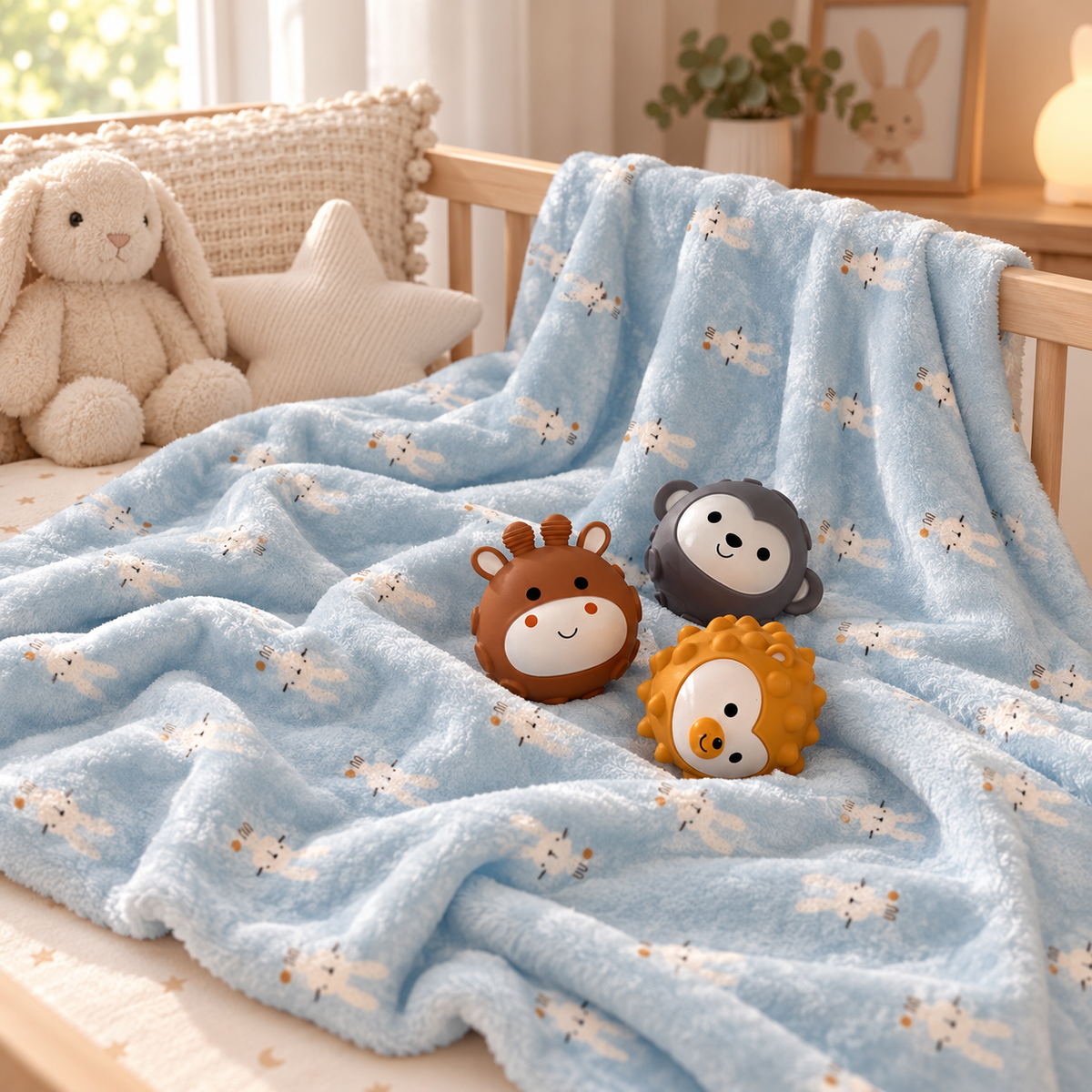 Set Regalo Baby Copertina con 3 Animaletti Sensoriali in Silicone - Bruco Bruco