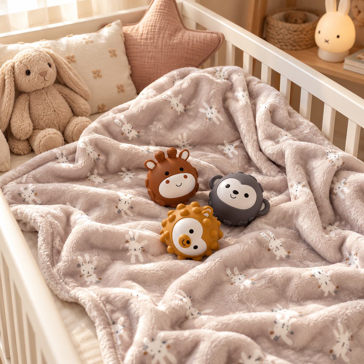 Set Regalo Baby Copertina con 3 Animaletti Sensoriali in Silicone - Bruco Bruco