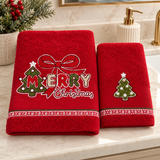 Set Asciugamani 1+1 Natalizi Merry Xmas in Spugna 100% Cotone - Vingi