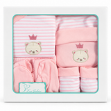 Set Nascita Neonato 5 Pezzi 100% Cotone con Cappellino, Muffolette, Bavetto e Completo Tutina art. LJ3591 dis. 02 - Les Jolies