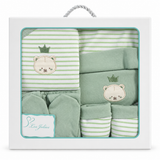 Set Nascita Neonato 5 Pezzi 100% Cotone con Cappellino, Muffolette, Bavetto e Completo Tutina art. LJ3591 dis. 02 - Les Jolies