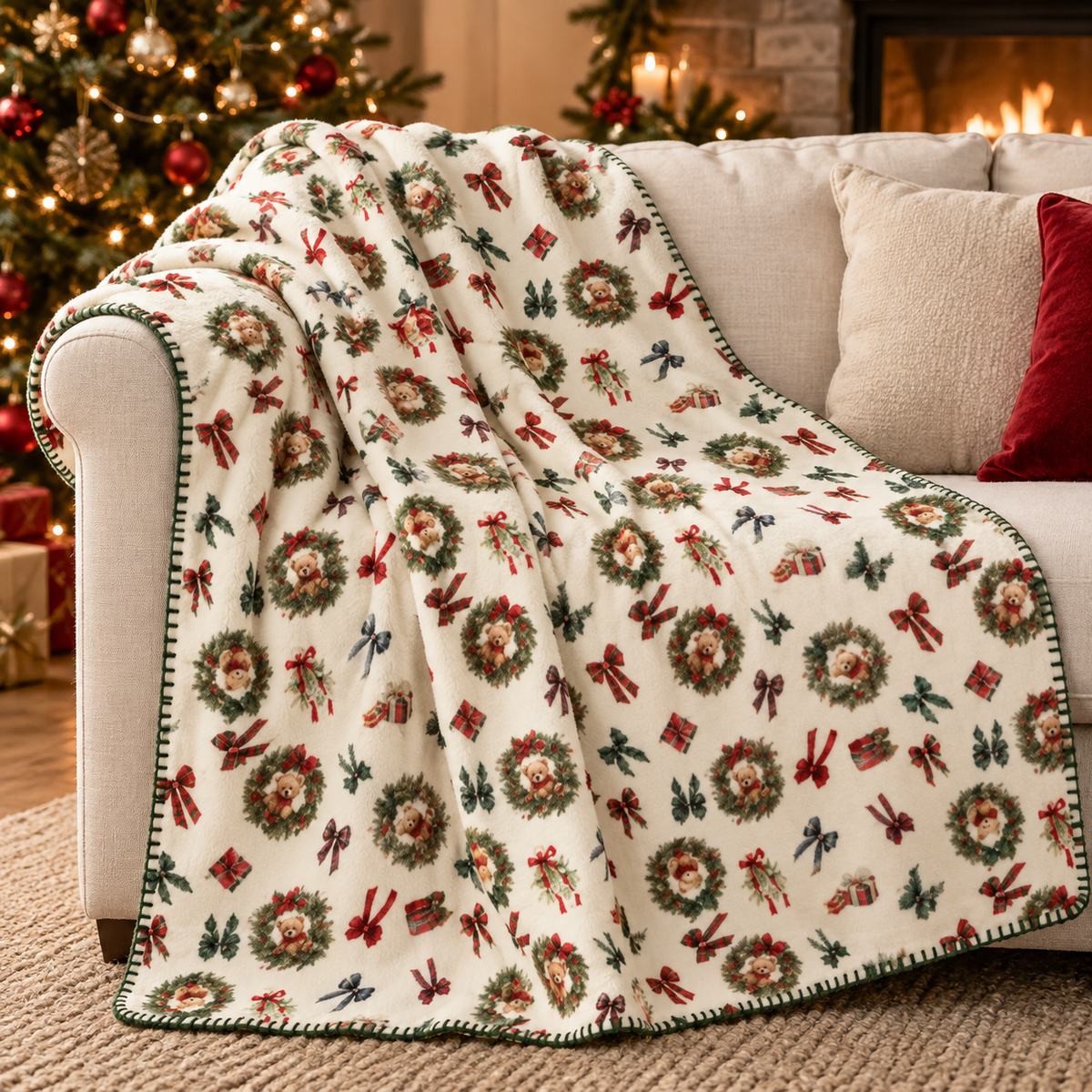 Plaid Natalizio Teddy Bear in Pile 130×170 cm - Tessitura Randi