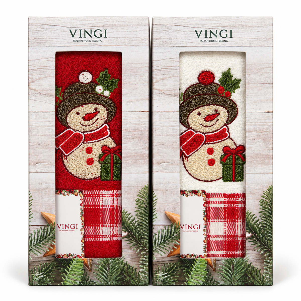 Set Asciugamani 1+1 Natalizi Snow Xmas in Spugna 100% Cotone - Vingi