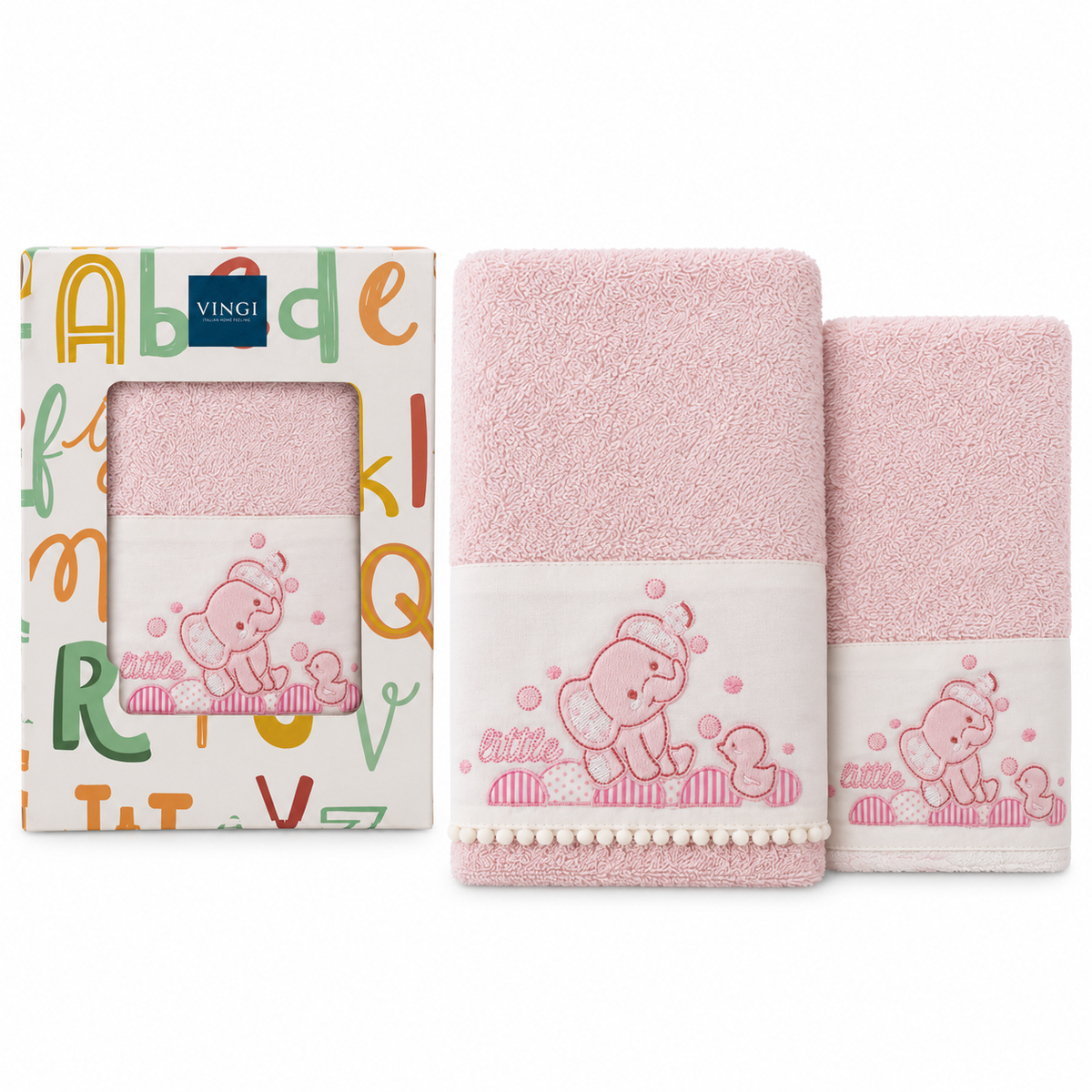 Set Asciugamani Baby 1+1 in Spugna di Cotone Elefantino - Vingi