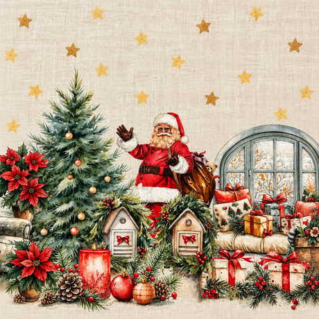 Centrotavola Natalizio Tiffany Xmas Dis. 6 Babbo Natale 93x93 cm in 100% Cotone - Vingi