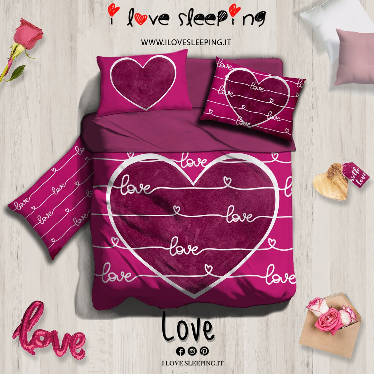 Completo lenzuola copriletto LOVE by I Love Sleeping