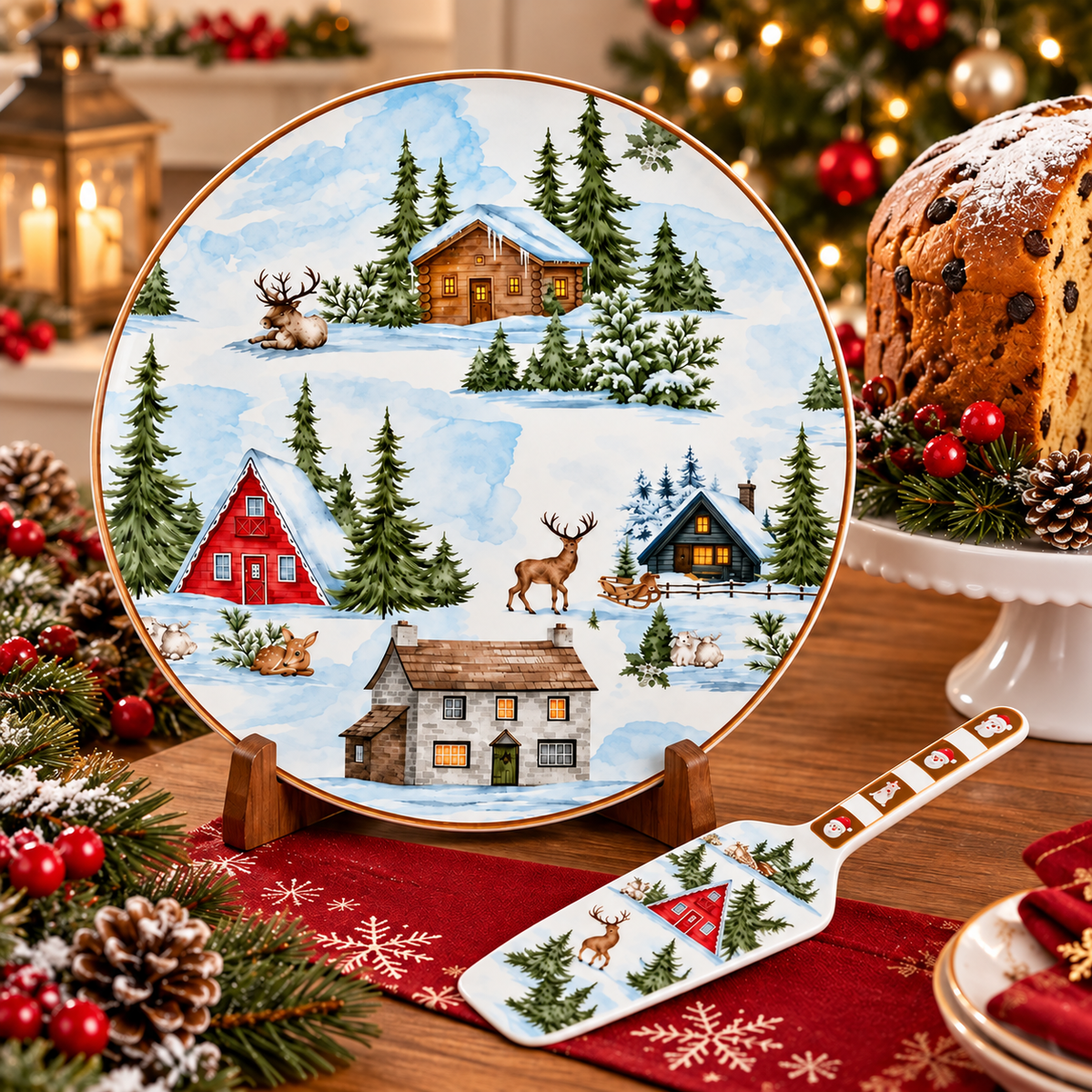 Piatto Panettone Christmas Land con Paletta Coordinata - Arca