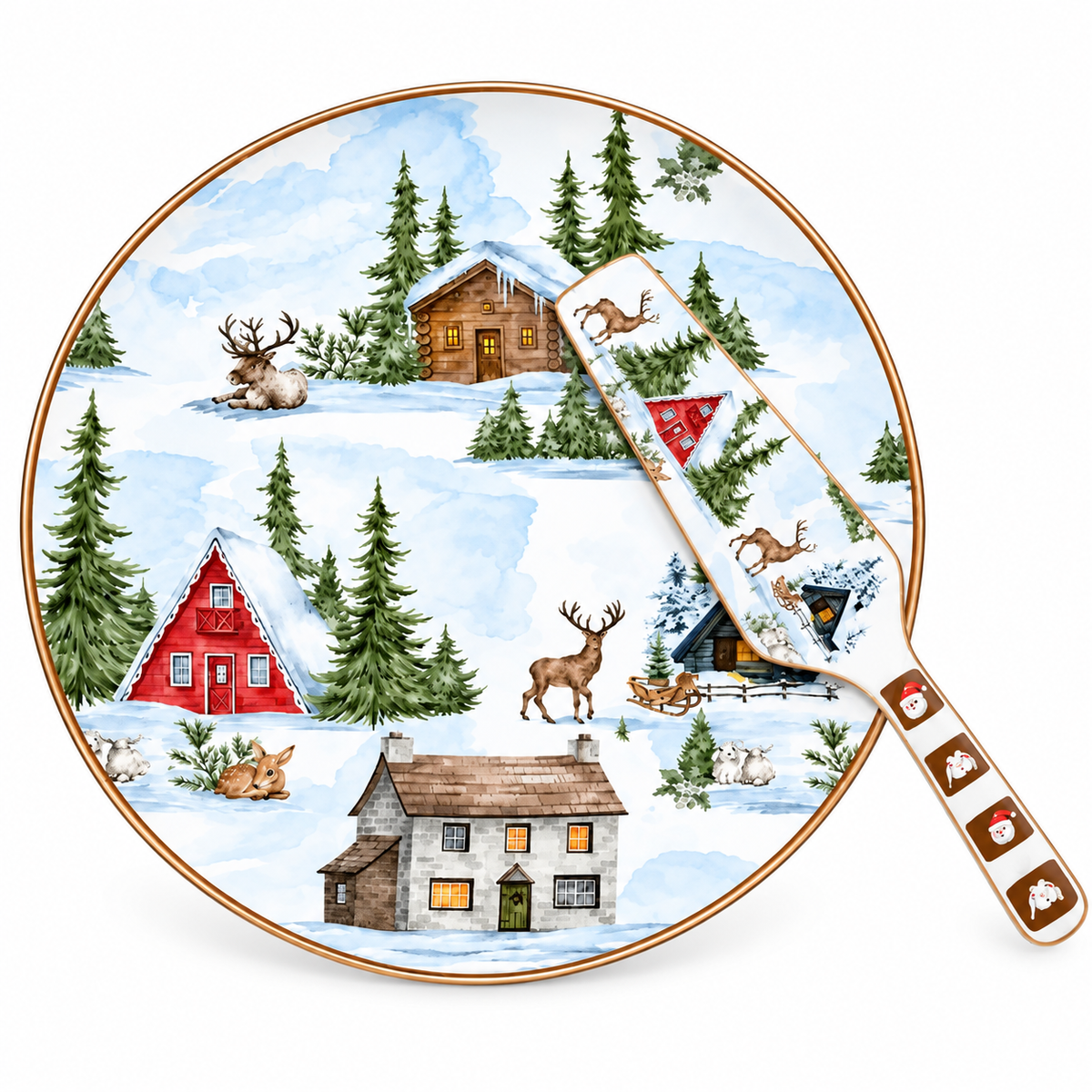 Piatto Panettone Christmas Land con Paletta Coordinata - Arca
