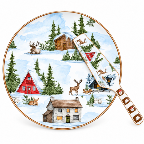 Piatto Panettone Christmas Land con Paletta Coordinata - Arca