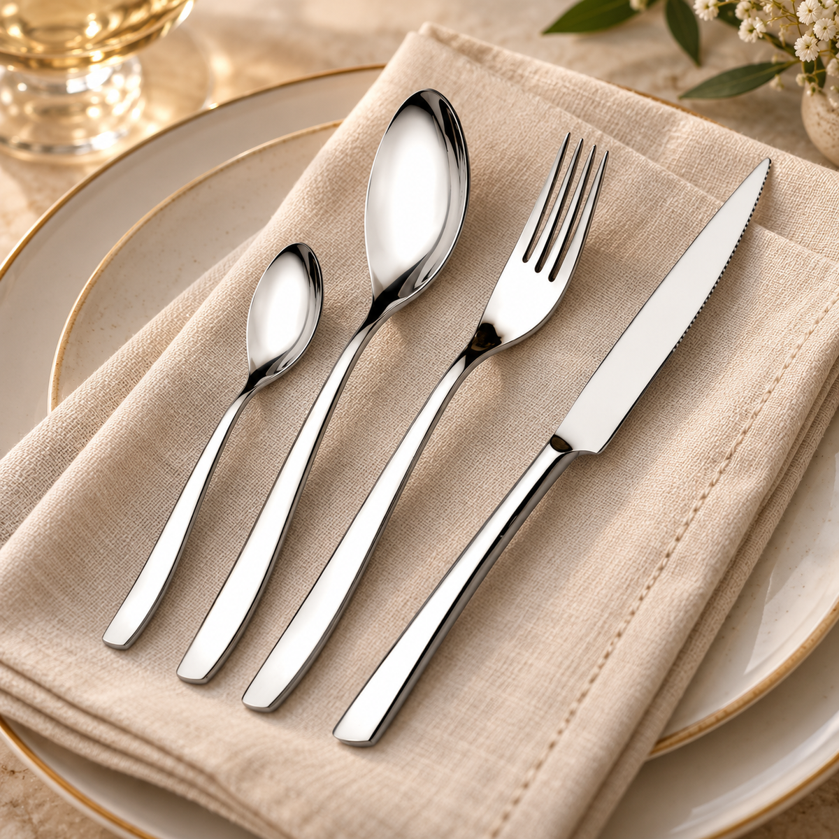 Set 24 Posate Glamour Acciaio Inox Lucido Nickel Free in Scatola Vetrina - Domus&Design