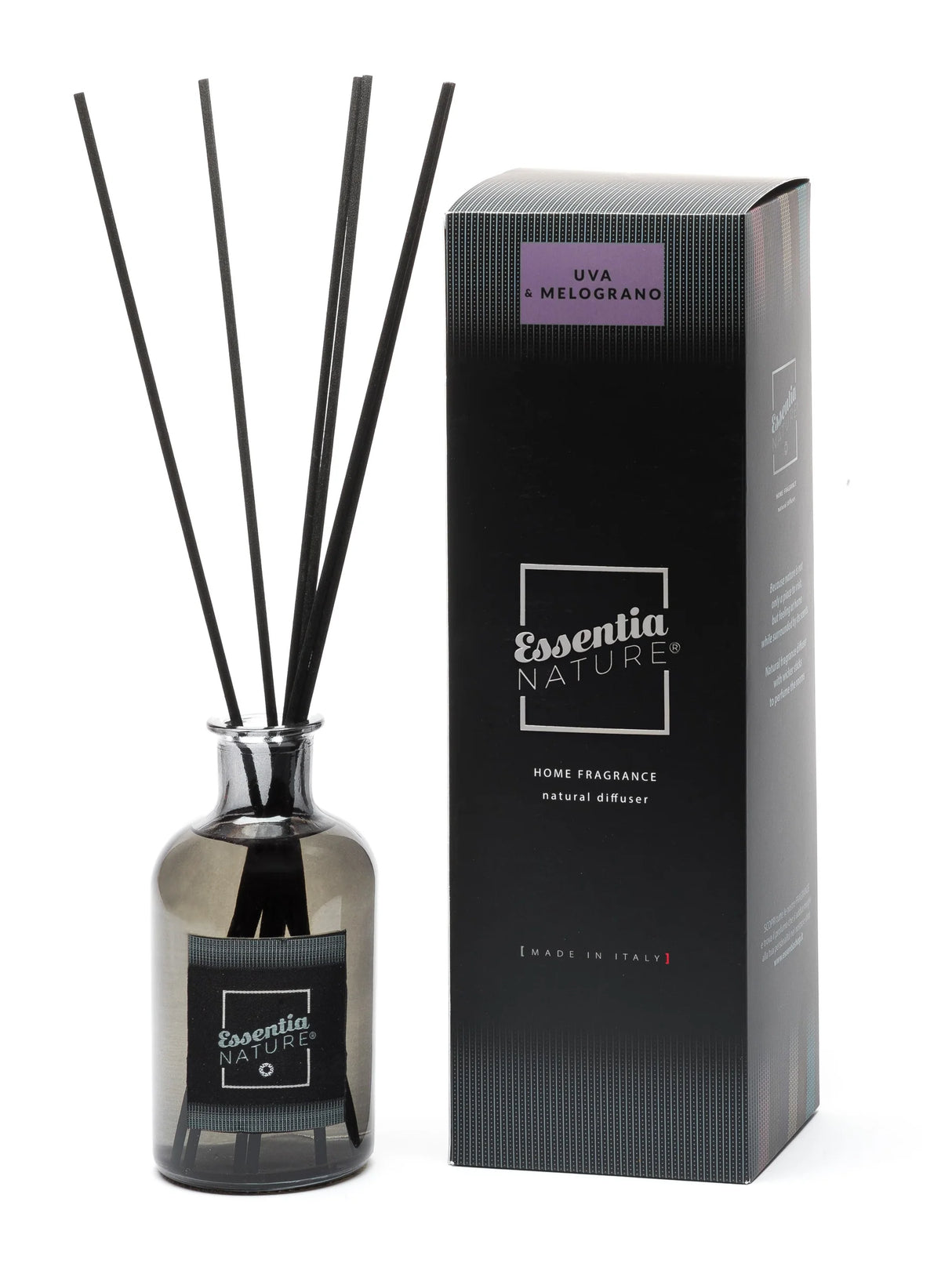 Diffusore Naturale Luxury in Vetro Scuro e Midollini Uva&Melograno 250 ml - Essentia