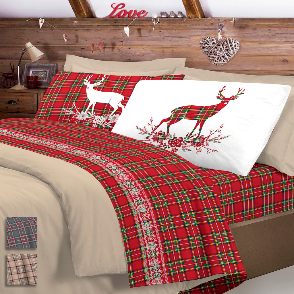 Completo Lenzuola TARTAN CERVO singolo By Pensieri Delicati