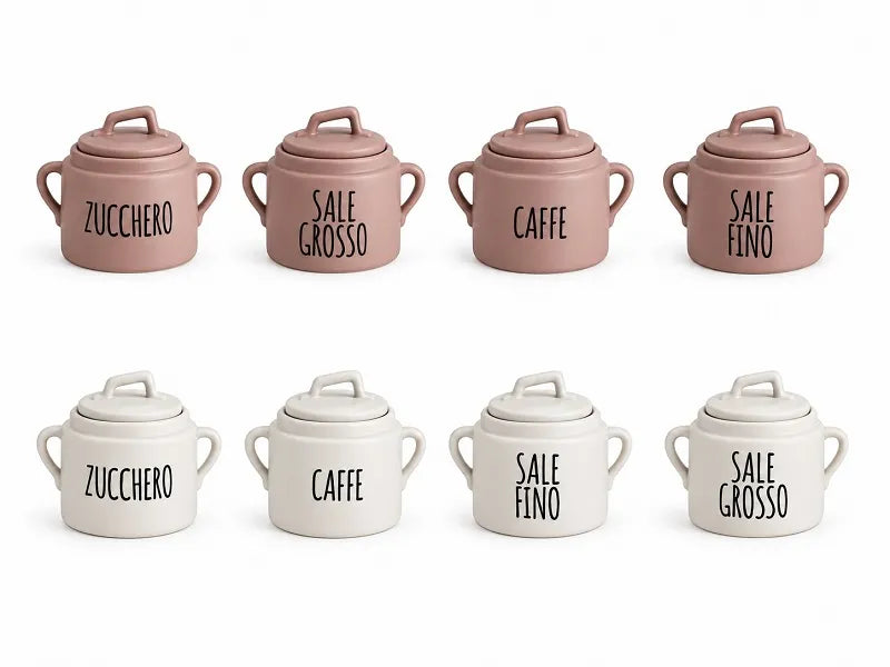 Barattolo in Ceramica con Manici e Coperchio per Zucchero, Caffè, Sale Fino o Grosso, 12,5x11xh13,5cm - Cucina&Cottura