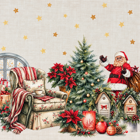 Runner Natalizio Tiffany Xmas Dis. 6 Babbo Natale 45x140 cm in 100% Cotone - Vingi