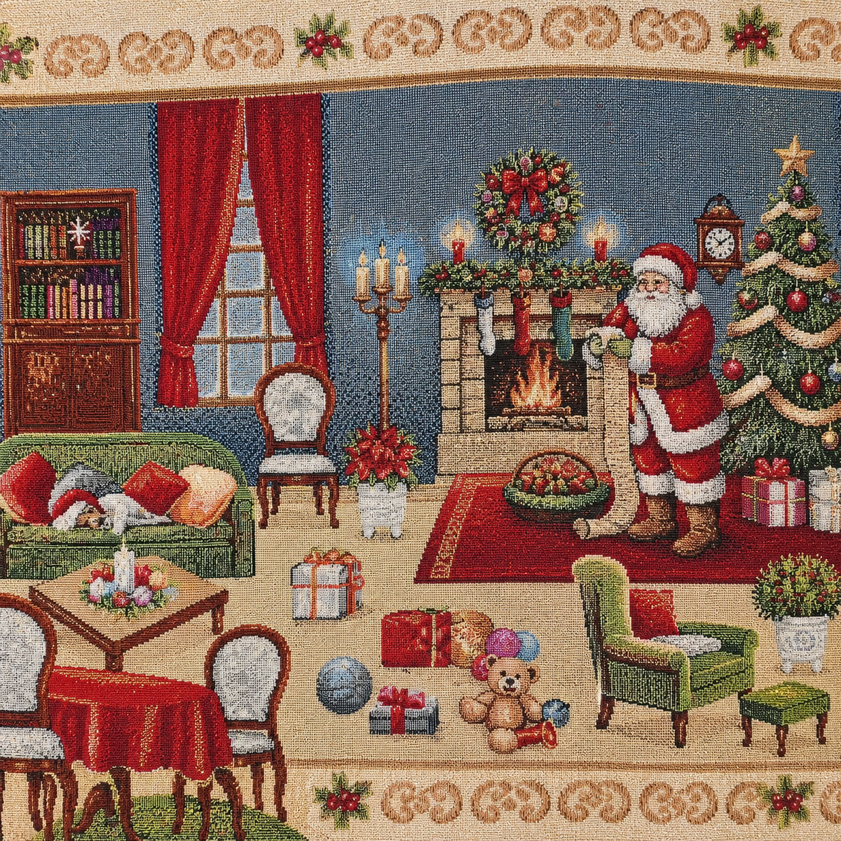 Copritavola Natalizio Stella Gobelin 100% Cotone con Dettagli in Filo Lurex 140x240cm dis. 1196 - Karì