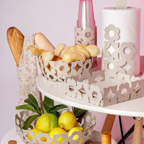 Cestina Portafrutta Louis in Metallo Tortora 27x27x9 cm - Montemaggi