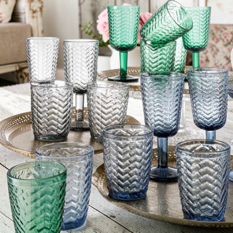 Set 6 Bicchieri/Calici Wave in Vetro Sfaccettato Blu - Montemaggi