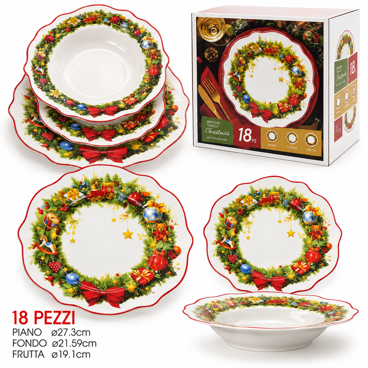 Servizio Piatti Natalizio 18pz Toys Wreath - Vestiamo Casa