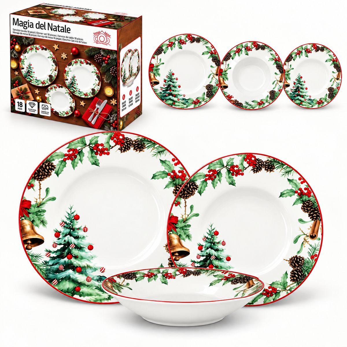 Servizio Piatti Natalizio 18pz Christmas Magic- Arca